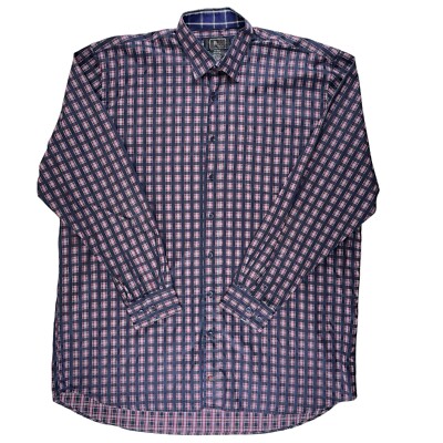 Jon Randall Big Man Button Down Shirt 2XLT Navy Blue Plaid Long Sleeve Career