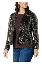 Colleen Lopez Women's Luxe Sequin Moto Jacket Gold
