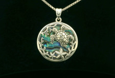 925 Sterling Silver Sea Turtle Abalone Necklace