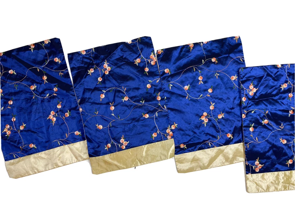 4 tovagliette vintage seta fiori di ciliegio cinesi blu oro mandarino ricamate - Immagine 3 di 4