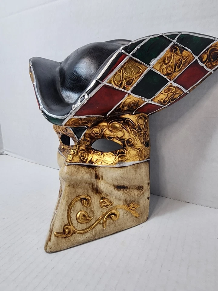 MASCARILLA VENECIANA CASANOVA MAMO ORO ROJO VERDE PINTADA A MANO ENVÍO GRATUITO Foto 2 de 4