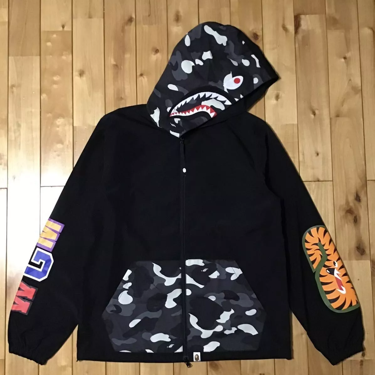 glow in the dark city camo Shark full zip hoodie Black BAPE A