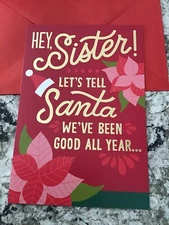 Merry Christmas Hey Sister Let’s Tell Santa Funny 5.5”x8” Hallmark Greeting Card