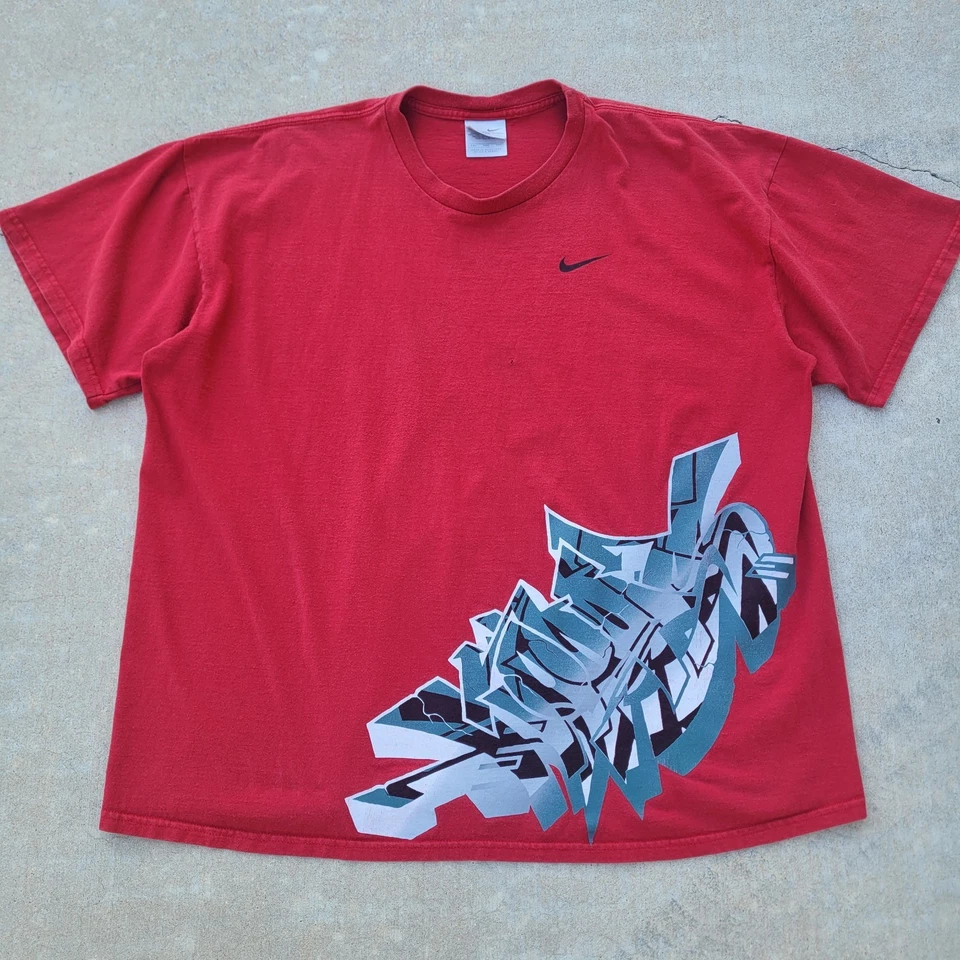 Vintage Y2K Nike Red Graffiti Graphic T Shirt Size Men’s 2XL Skater 2000’s Tee - Image 2 of 4