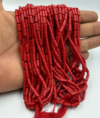 Red Coral Smooth Barrel Beads Huge Lot 20 Strands Oxblood Color Jewelry Making