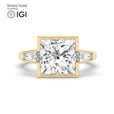 Princess Diamond Trilogy Ring 18k Yellow Gold Labgrown 3.70 Ct Solitaire