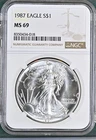 1987 Bullion Silver Eagles NGC MS-69