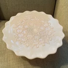 Vintage  PINK Fenton Milk Glass Spanish Lace Cake Stand Pedestal Base Excellent