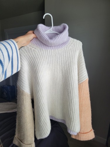 MNG Mango Women's White/Lilac/Orange Turtleneck Sweater Size XXL