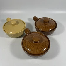 3 Over and Back Yellow Ware Dish Soup Bowl with Lid Good Condition
