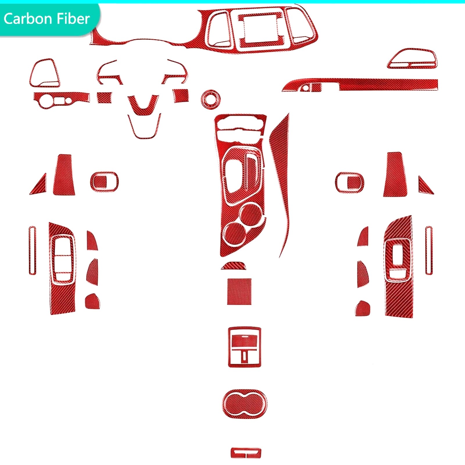 62Pcs Red Carbon Fiber Kits Full Interior Trim Cover For Dodge Challenger 15-23