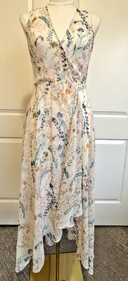 Calvin Klein Floral Chiffon High Low Dress Size 2 Sleeveless V Neck Botanical