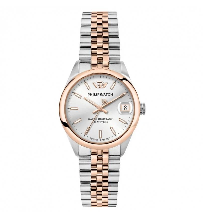 Alienwork Orologio Donna Oro rosa Cinturino in Maglia Metallo Bianco