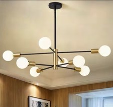 8-Light Sputnik Chandelier Black Gold Linear Ceiling Light 8006PL-08BG-US