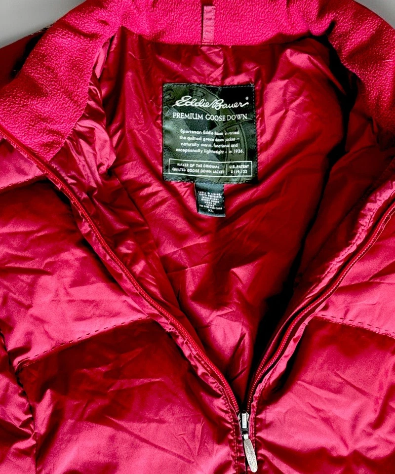 Abrigo acolchado Eddie Bauer vintage talla XL 90 rojo arándano plumón de ganso suave Foto 2 de 4