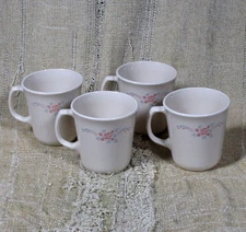 Corelle Corning English Breakfast Pattern 8 Oz Coffee / Tea Mugs Lot of 4 USA