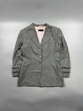 Blazer donna Escada vintage grigio lana pizzo risvolto 3 bottoni frange taglia D 38