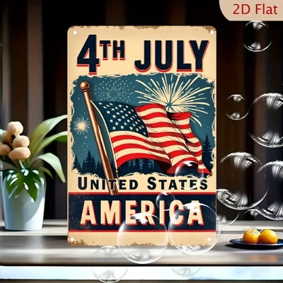 2D Vintage American Flag 4th of July Wall Art Decor Patriotic Metal Decoration