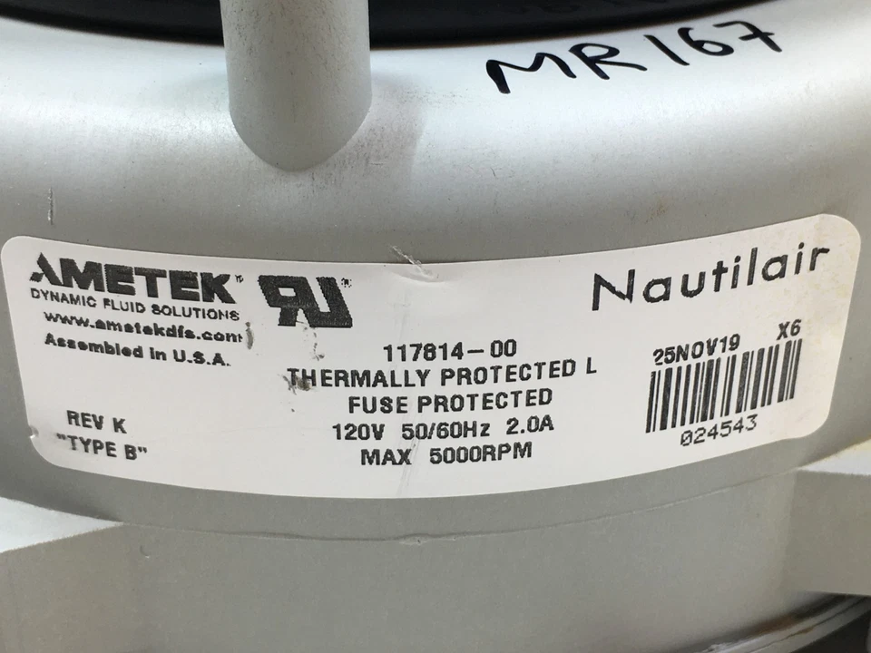 Motor de velocidad variable AMETEK 117814-00 5000 RPM 120V WindJammer usado #MR167 Foto 3 de 4