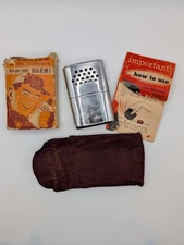 Vintage Jon E Stainless Steel Butane Hand Warmer with Original Box and Bag. 