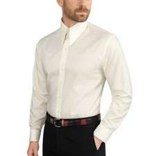 Mens Retro Dress Shirt Cream Checks Spear Point Dagger Collar Goodfellas Revival