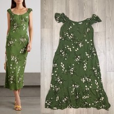 REFORMATION Demy Green Floral Midi Slip Georgette Dress Wide Strap Empire Sz 18