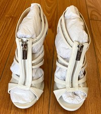 Michael Kors PW16C White Leather Caged Zip Front Heel Sandals Size 5.5M NWOT!