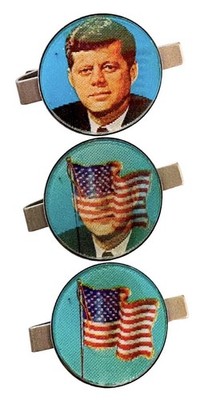 Rare Vintage Vari-Vue JFK Face/American Flag Hologram  Flasher  Tie Clip