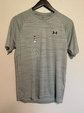 Under Armour Men's M The Tech Tee White Gray Stripe Performance Wear