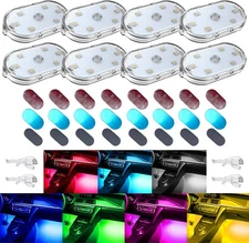 8 PCS Car LED Lights for Interior, 7 Colors Magnetic USB Wireless 8 
