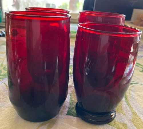 Lot of 4 Vintage Royal Ruby Red AnchorGlass Drinking Juice Glass Tumblers 4"