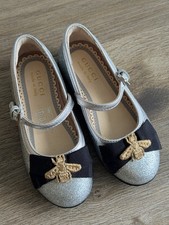 Gucci Toddler Metallic Sparkly Leather Mary Jane Flat Round Toe Shoes EU 25