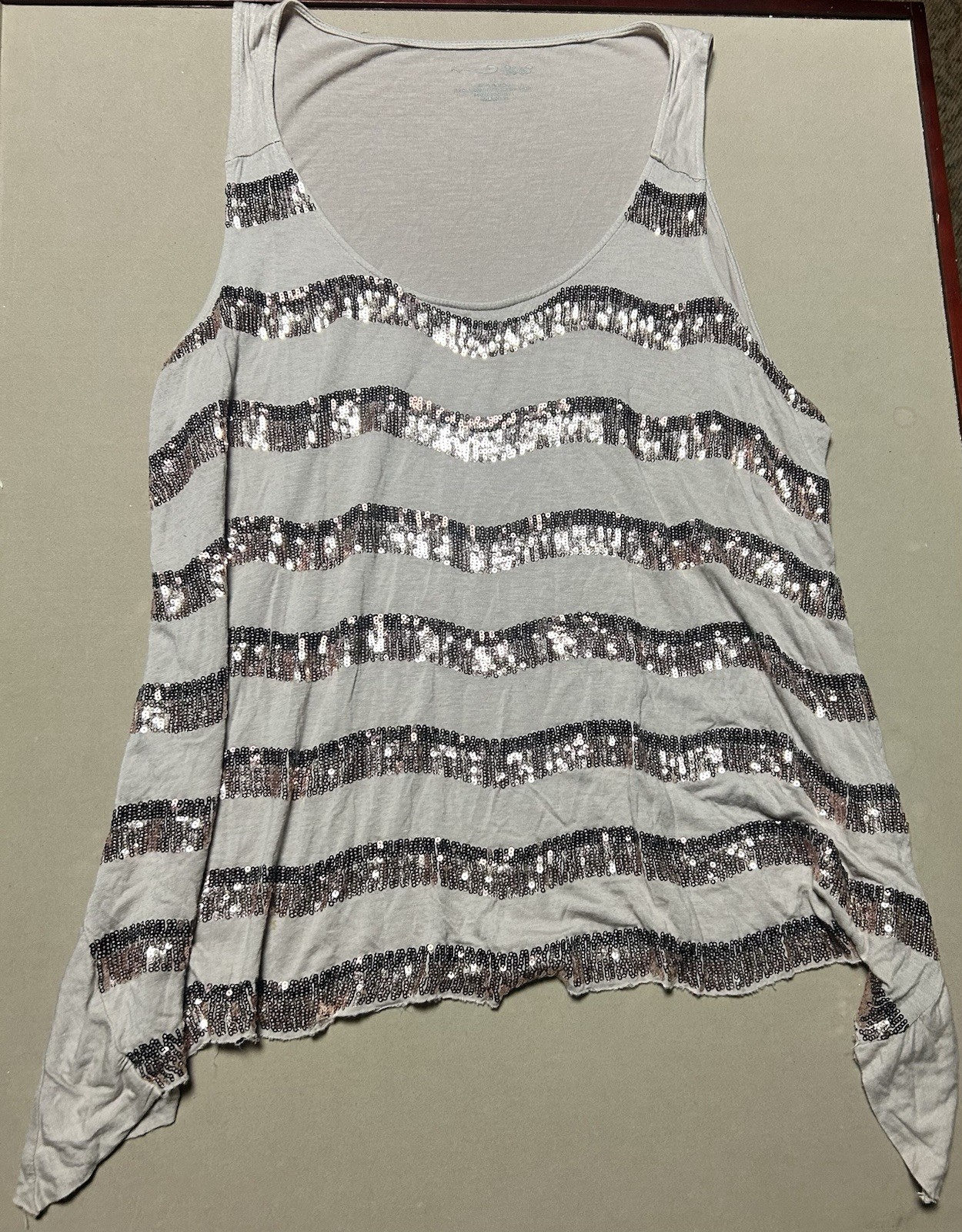 Revs Women's Gray/Silver Sequin Striped Scoop Neck Sleeveless Tank Top Size xL