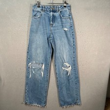 Zara Womens Size 4 High-Waisted Distressed Wide Leg Jeans Medium Wash Denim