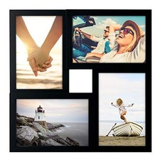 4-Opening Matted Collage Frame, Black Displays Four 4x6 Photos