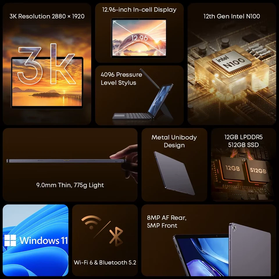 CHUWI Hi10 Max Tablet Intel N100/N150 12.96 '' 3K Touch Screen 512 GB SSD 12 GB - Immagine 3 di 4