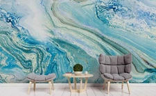 3D Abstract Blue Marbled Self-adhesive Removable Wallpaper Murals Wall Sticker