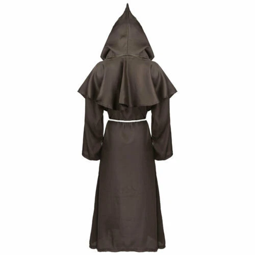 Renaissance Priest Sorcerer Robe Halloween Cosplay Costume Hooded Cape Unisex - Picture 24 of 26