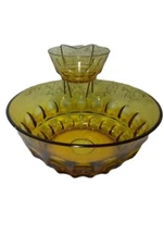 Vtg Hazel Atlas Amber Gold Tear Drop Chip and Dip Set 3Pc 