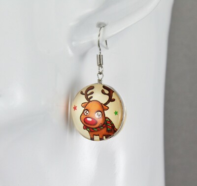 Christmas earrings cute reindeer dangle jewelry holiday rudolph red