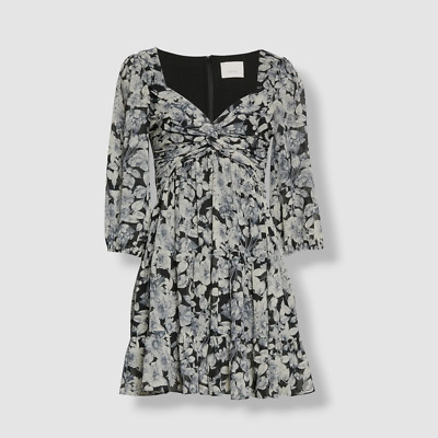 $395 Cinq à Sept Women's Blue Harlie Sweetheart 3/4 Sleeve A-Line Dress Size 2