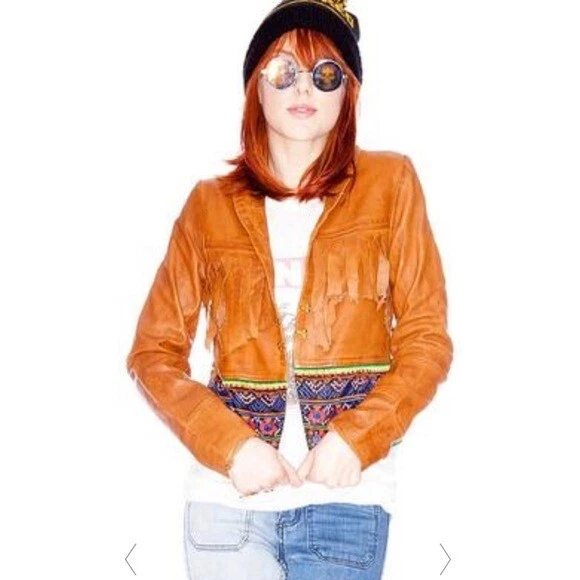 Chaqueta con flecos Morrison de cuero marrón One Teaspoon XS Foto 3 de 4