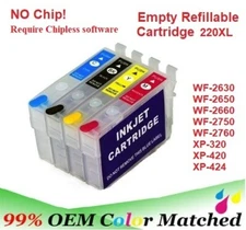 220 220XL Alternative No Chip Refillable Ink Cartridge for Epson WF-2750 WF-2760