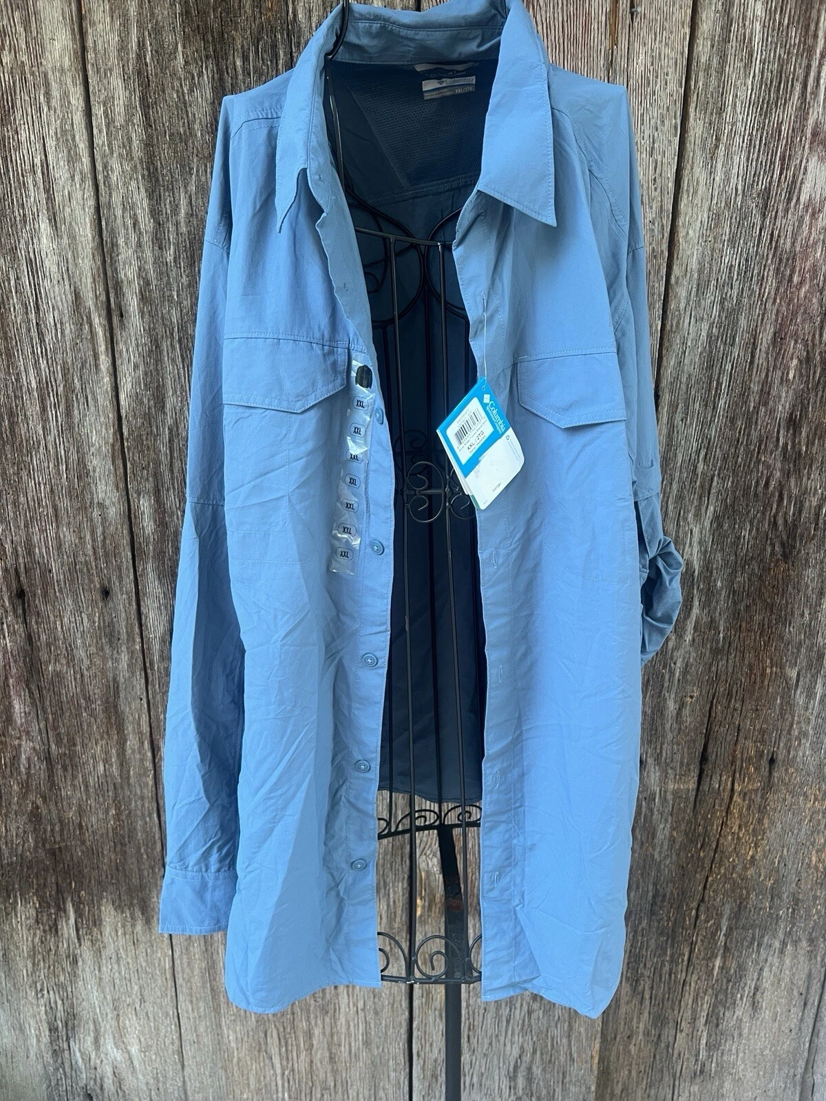 Columbia Omni-Shade Silver Ridge Blue Long Sleeve Vented Shirt Men's XXL 2XL