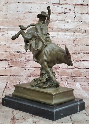 Remington Cowboy Und Bullen Rodeo Bronzeskulptur Figur Statue Old West Home D