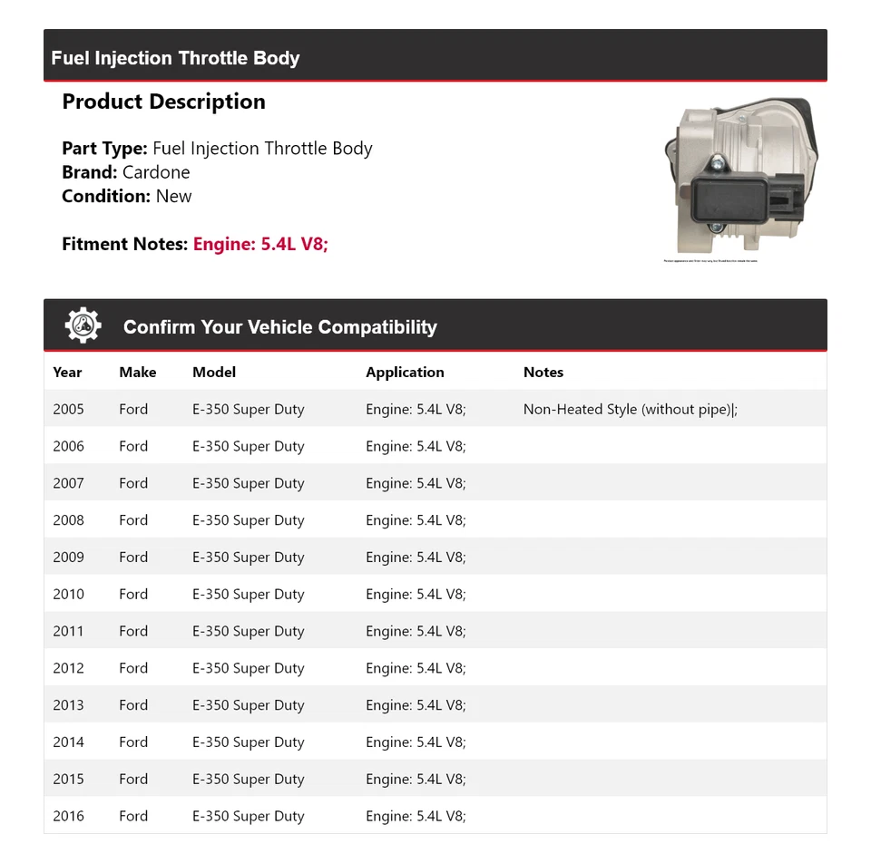 Ford E-350 Super Duty 2005-2016 5,4 L V8 carrocería de acelerador de inyección de combustible cardone Foto 2 de 4
