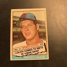 #385T Mickey Lolich 1976 Topps  Baseball Card  New York Mets TRADED Cb2-9