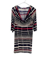 Eliza J Striped Cowl Neck Below Knee Dress Size 10 3/4 Sleeve Size 10 Workwear