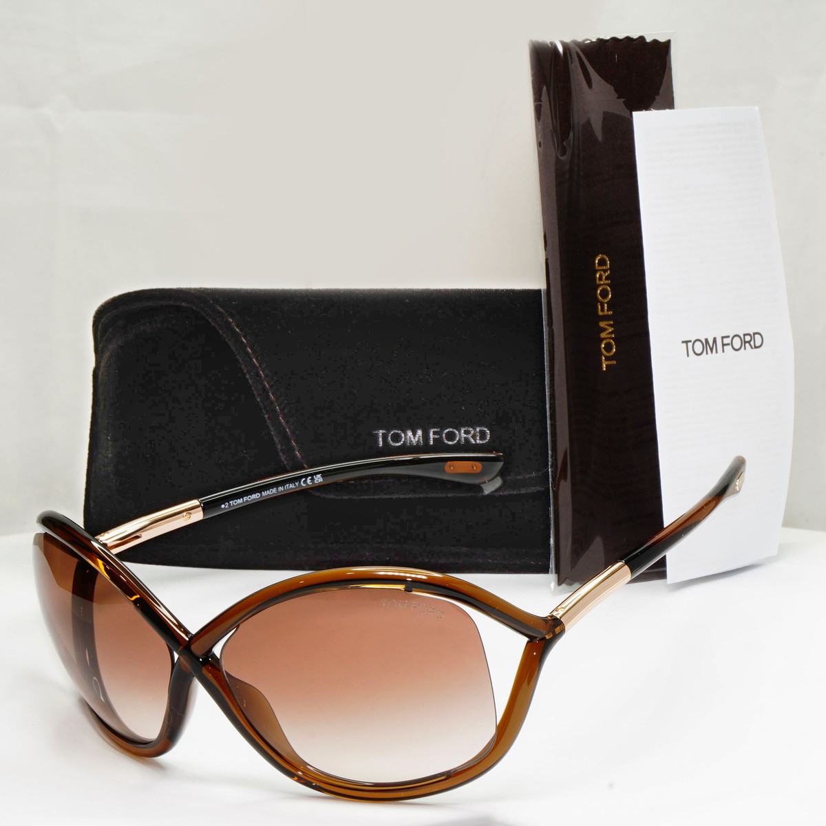 Tom Ford Whitney Sunglasses Brown Gradient Gold Large Wrap TF9