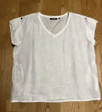 Threads Saks Fifth Avenue White 100%Linen Top Cap Sleeve Pockets Blouse Size XL